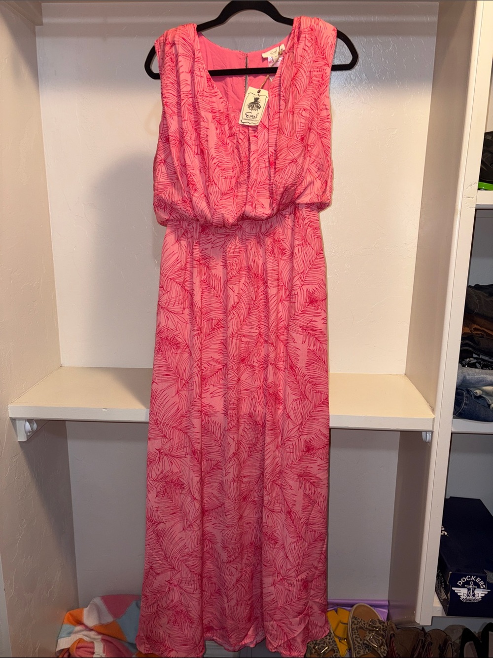 easel Pink Leaf-Print Sleeveless Maxi Dress